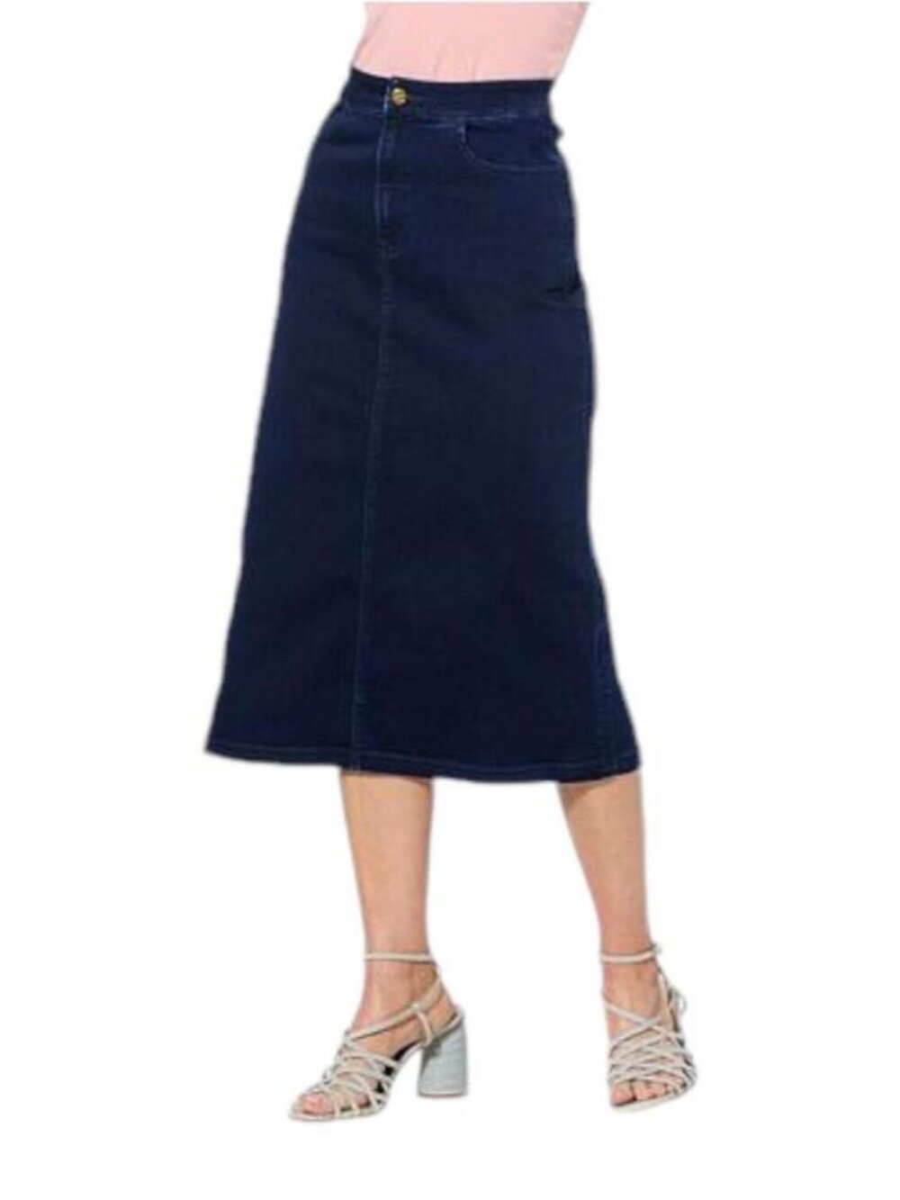 IMAN Global Chic Women's Denim Midi Skirt Dark Indigo Size 4
